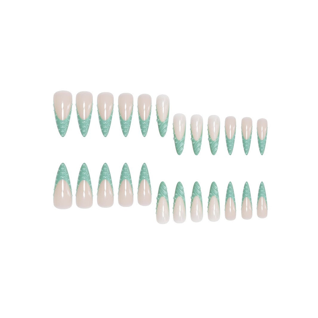 Artistic Stiletto Press-On Nail Design with 3D Shell Accents Acalora