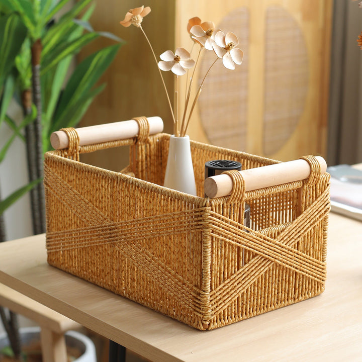 Unisex Functional Storage Basket with Ergonomic Wooden Handles Kalsten