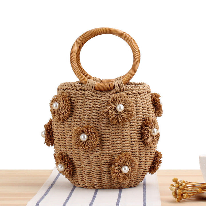 Handcrafted basket bag with bead appliqués Kalsten
