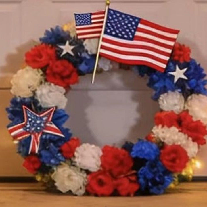 Unisex nan patriotic mesh sunflower wreath with star cutouts and rustic rope hanger Kalsten