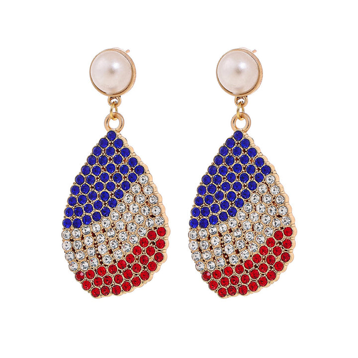 Ladies' eye-catching statement earrings with pearl stud and USA number pendant Kalsten