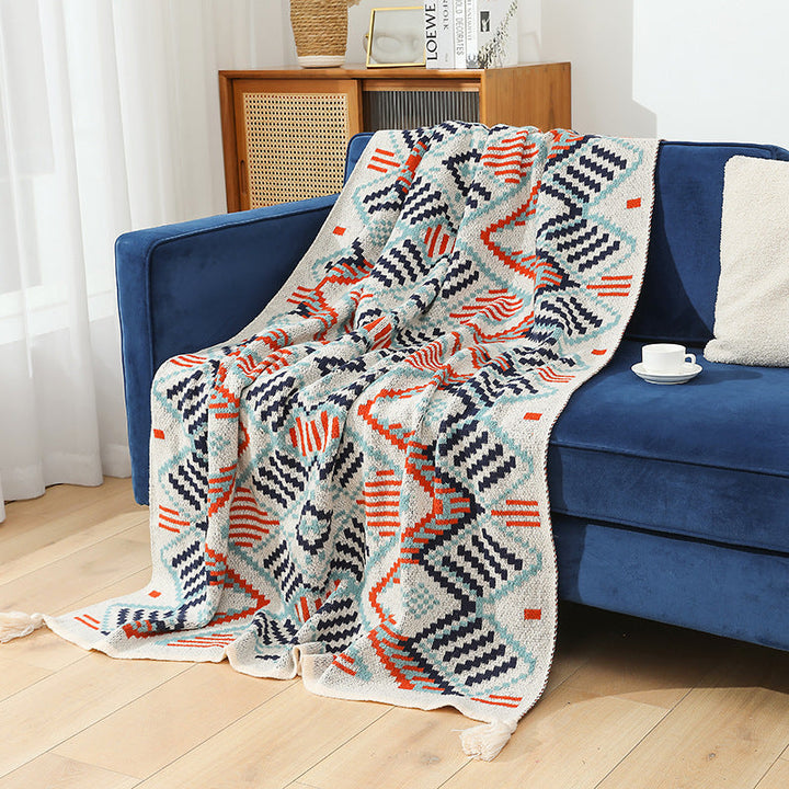 Women's Patterned Snuggle Blanket with Fringe and Geometric Design Kalsten