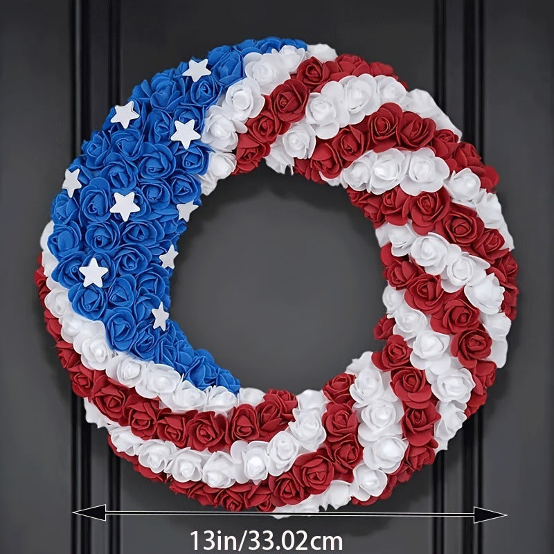 Unisex nan festive door and wall wreath made of foam roses and wrapped textile ribbon Kalsten
