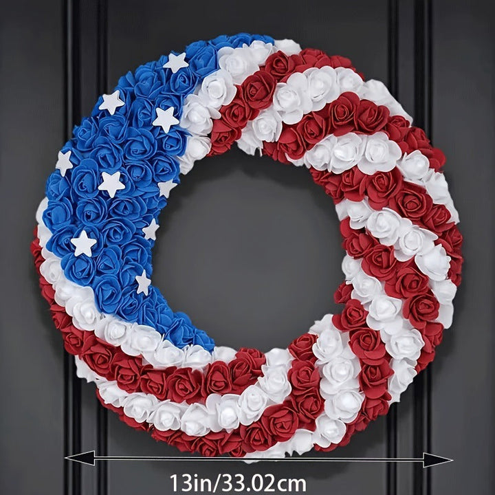 Unisex nan festive door and wall wreath made of foam roses and wrapped textile ribbon Kalsten