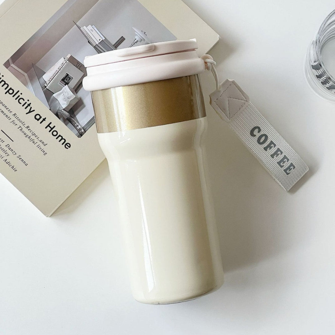 Ladies Thermos Mug with Elegant Gold Rim Kalsten