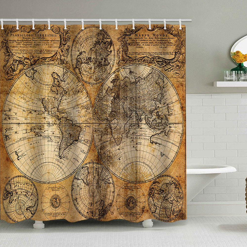 Vintage World Map Shower Curtain Kalsten