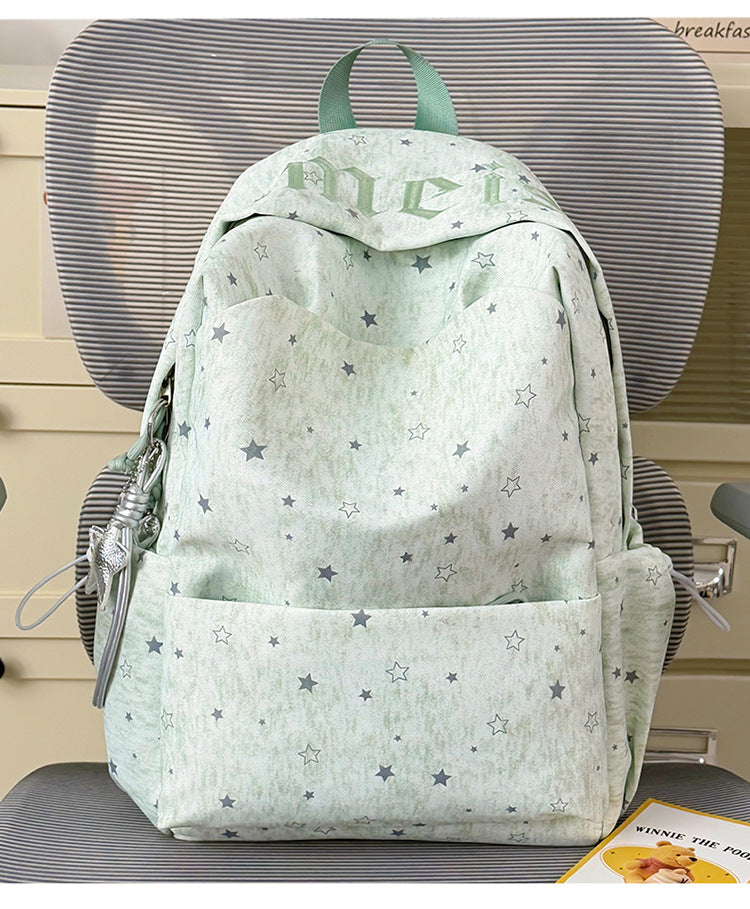 Star-Printed Multi-Pocket School Backpack
