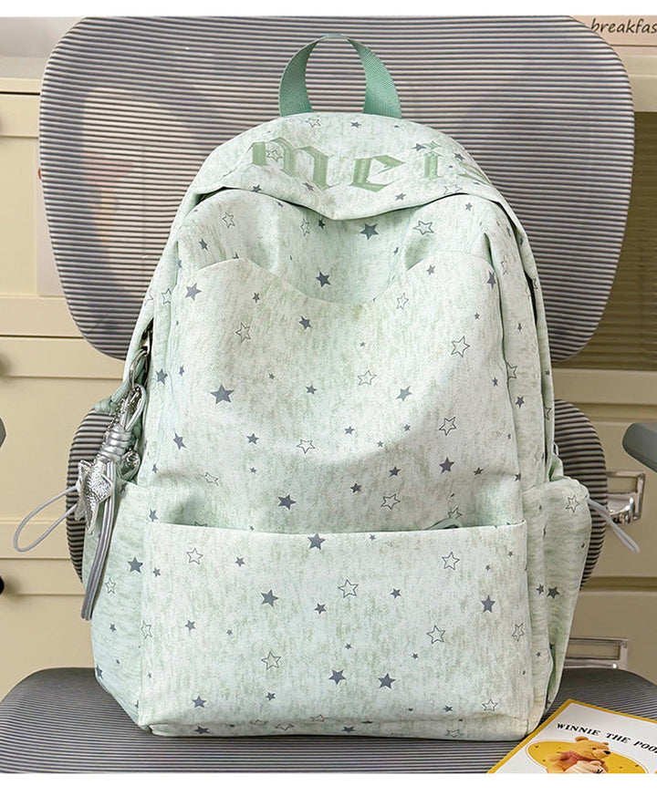 Star-Printed Multi-Pocket School Backpack