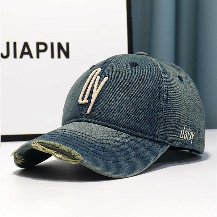 Women's Distressed Denim Embroidered Baseball Cap Kalsten