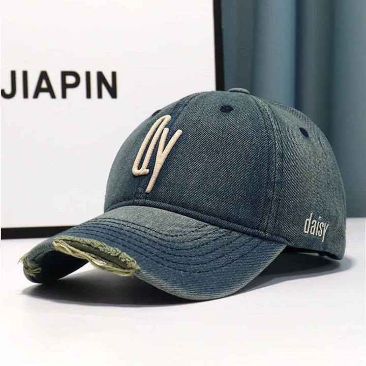 Women's Distressed Denim Embroidered Baseball Cap Kalsten