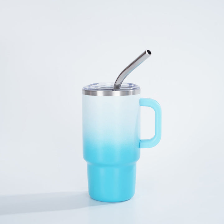 Insulated Stainless Steel Travel Mug With Ergonomic Handle Spill-Resistant Lid And Reusable Bent Metal Straw