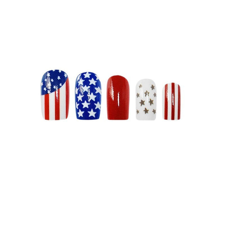 Women's nan patriotic press-on manicure set with mixed star and stripe coffin and square artificial nails Kalsten