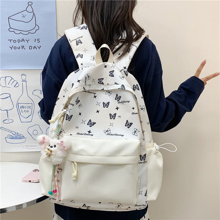 Butterfly Print Multi-Pocket Backpack