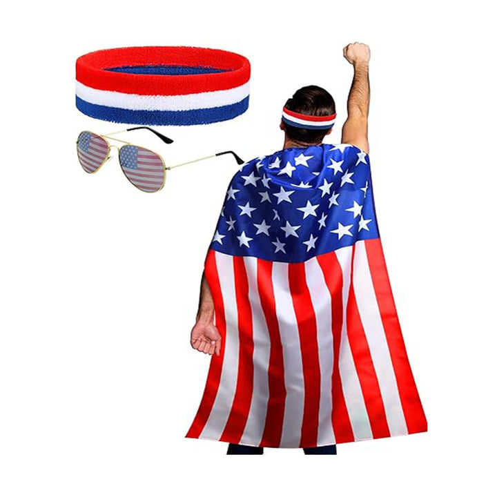 Unisex nan patriotic skeleton costume cape with flag print cape wig and handheld flags Kalsten