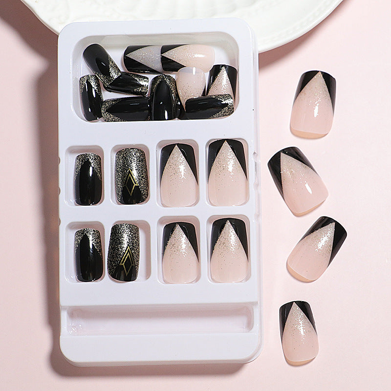 Elegant Press-On Nail Art Set with Geometric Design Kalsten