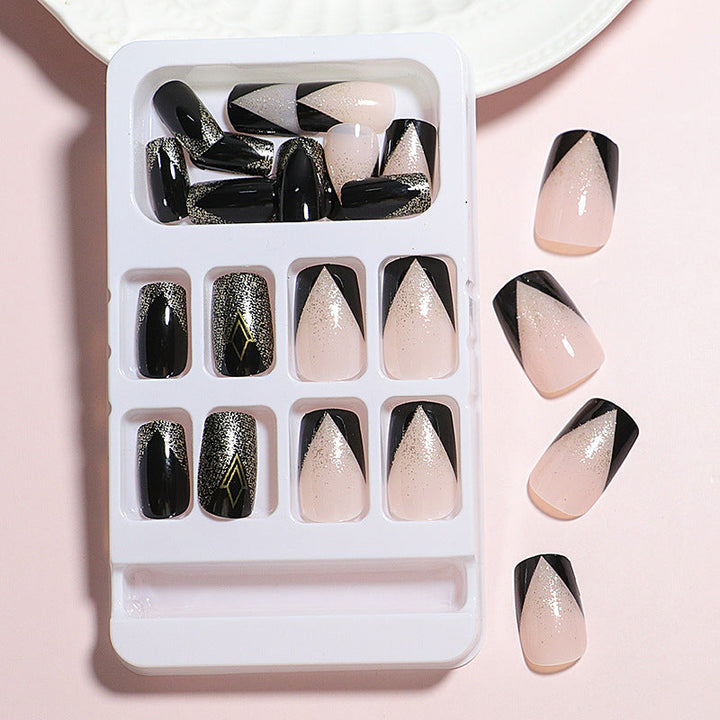 Elegant Press-On Nail Art Set with Geometric Design Kalsten