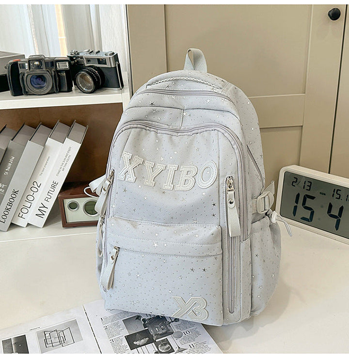 Multi-Pocket Star-Embellished School Backpack
