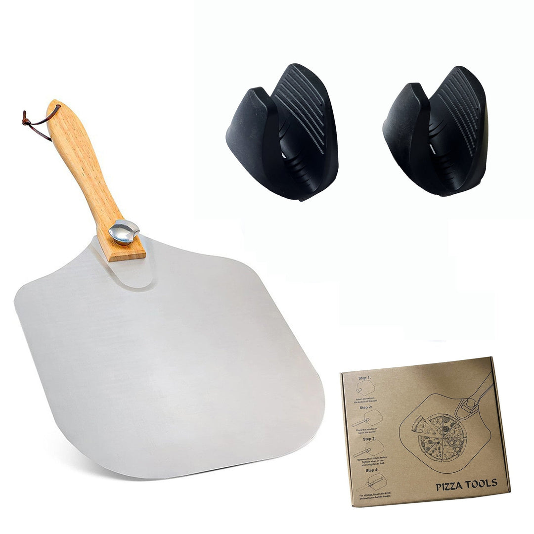 professional pizza peel set with foldable stainless steel shovel ergonomic wooden handle pizza cutter rocker and bench scraper Kalsten