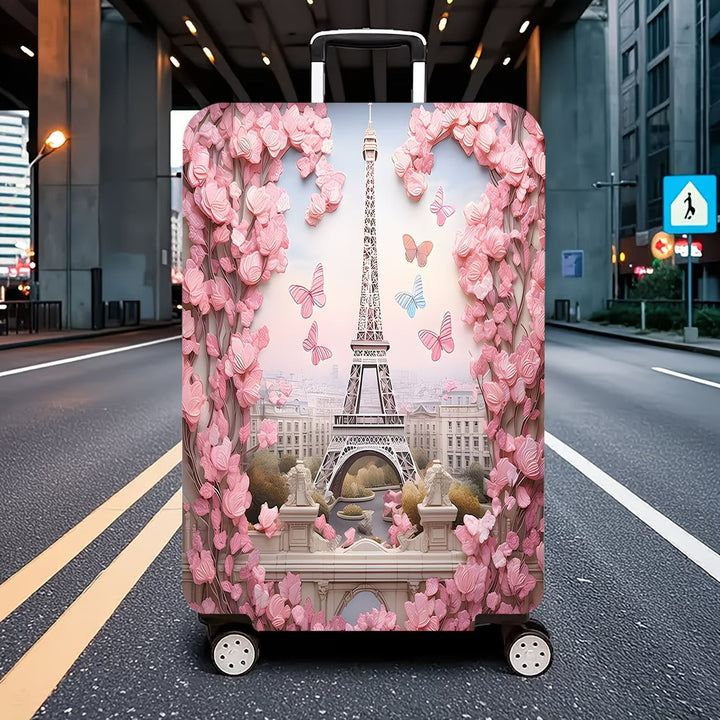 Unisex nan elastic suitcase cover with three-dimensional flower and butterfly design for trolley with zipper and slip-resistant interior fastening Kalsten