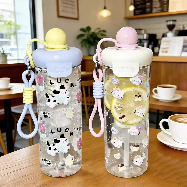 Women's water bottle with cheerful design and practical carrying handle Kalsten