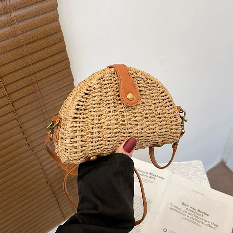 Handcrafted Rattan Bag in Half-Moon Design Kalsten