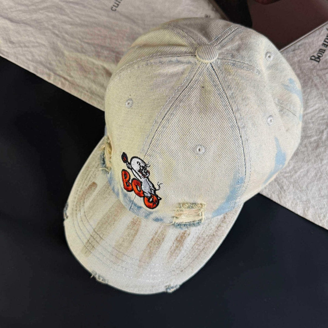 Women's Vintage-Inspired Distressed Embroidered Cap Kalsten