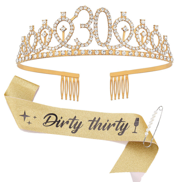 Women Crystal-Embellished Birthday Crown with Personalized Sash Kalsten