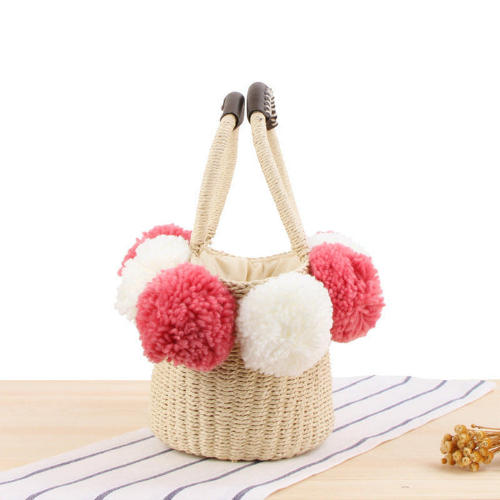 Basket bag with decorative pompons Kalsten