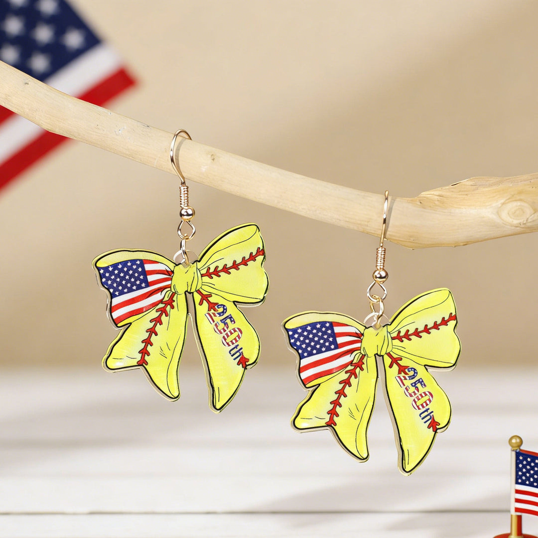 Ladies nan statement earrings with bow shape and American flag pendant Kalsten