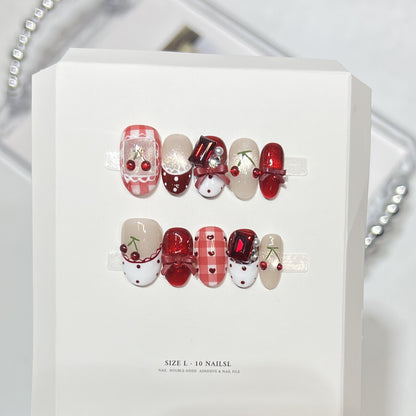 Premium Press-On Nail Art Set with Elegant Heart & Leaf Design Acalora