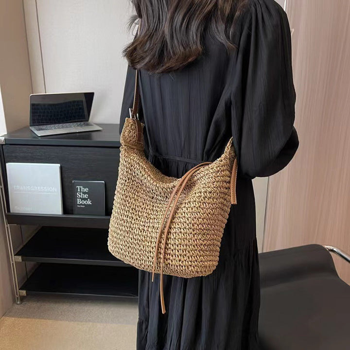 Cultivated raffia shoulder bag with leather accents Kalsten