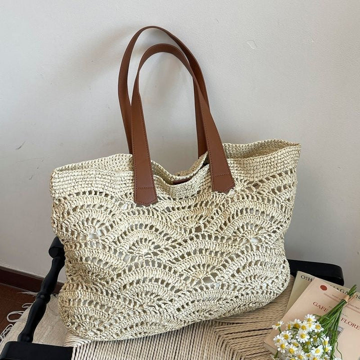 Handwoven macrame bag with leather handles Kalsten