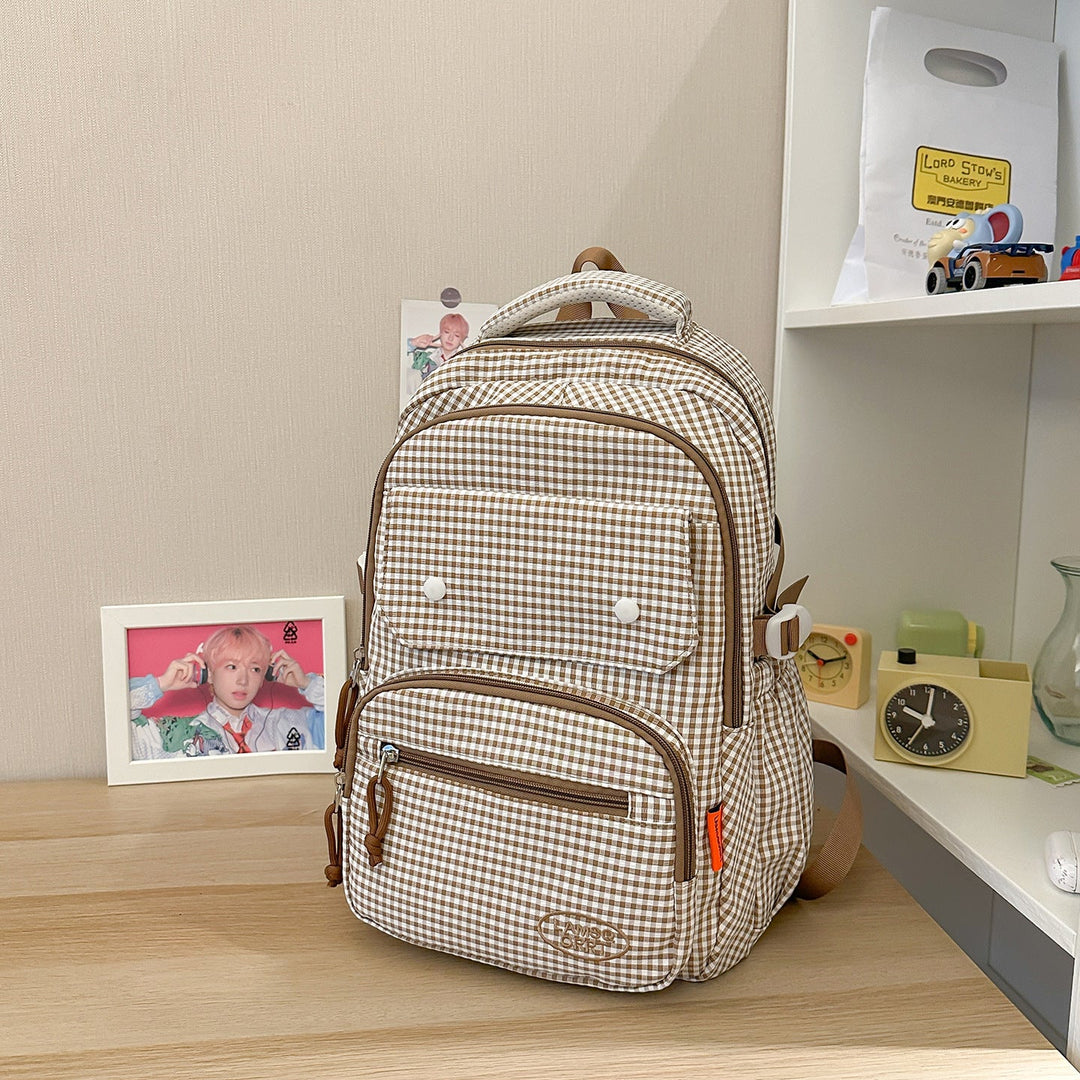 Checked Pattern Multi-Functional School Backpack