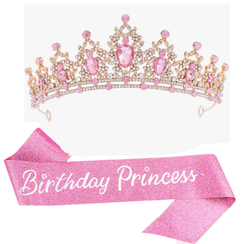 Girl crown with sparkling crystals and elegant birthday sash set Kalsten