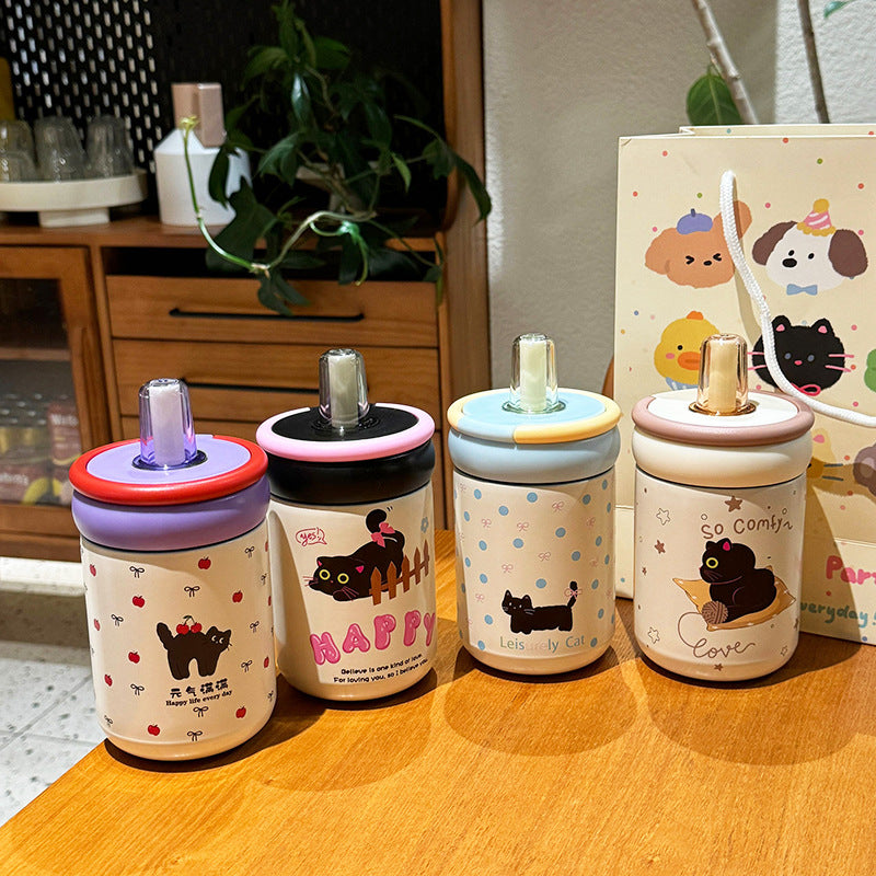 Women's Insulated Drinking Cup with Secure Flip Lid and Cute Cat Design Kalsten