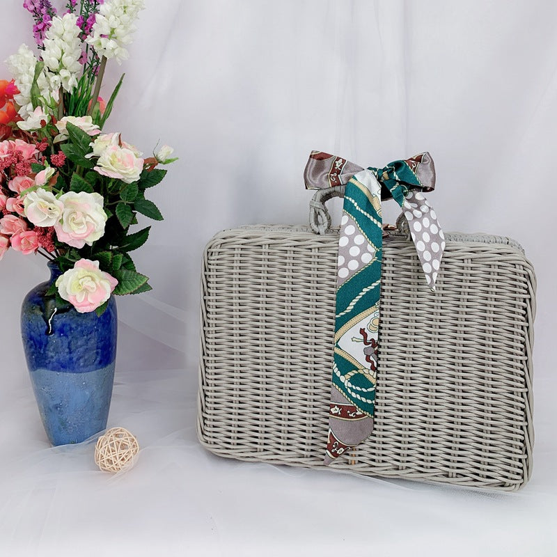 Women's braided handbag with decorative silk ribbon Kalsten