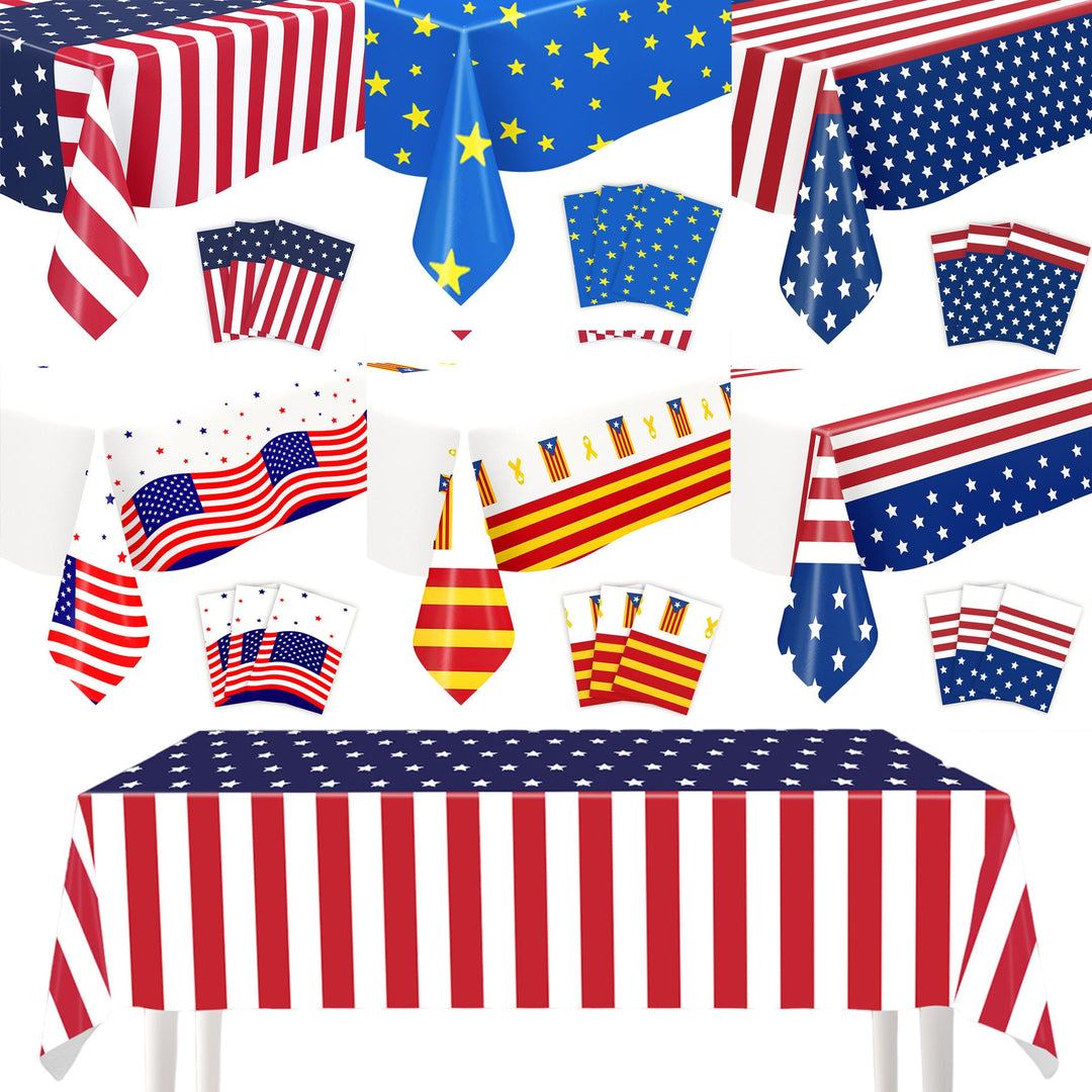 Unisex nan patriotic rectangular party tablecloth with stars and stripes waterproof disposable plastic Kalsten