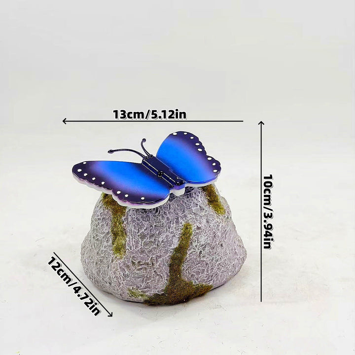Decorative Solar-Powered Butterfly Perched Stone LED Garden Accent Kalsten