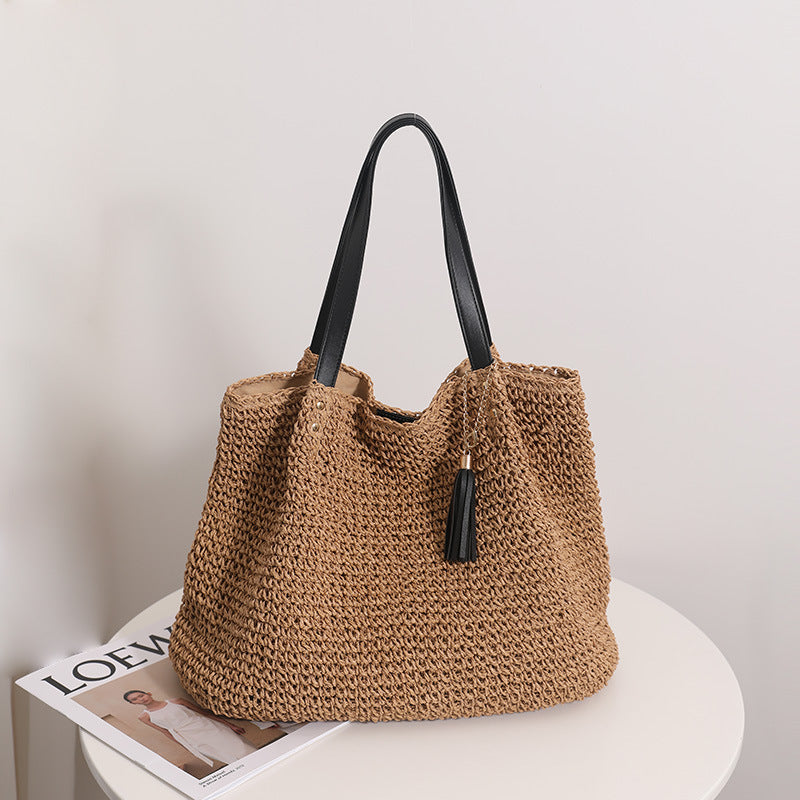 Durable basket bag with synthetic leather handle reinforcement Kalsten