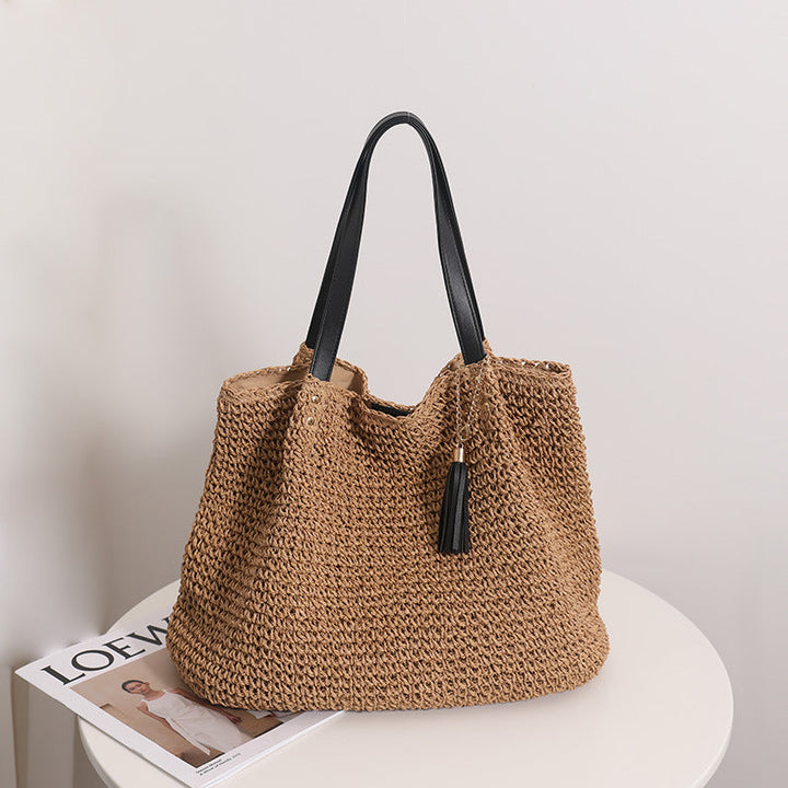 Durable basket bag with synthetic leather handle reinforcement Kalsten