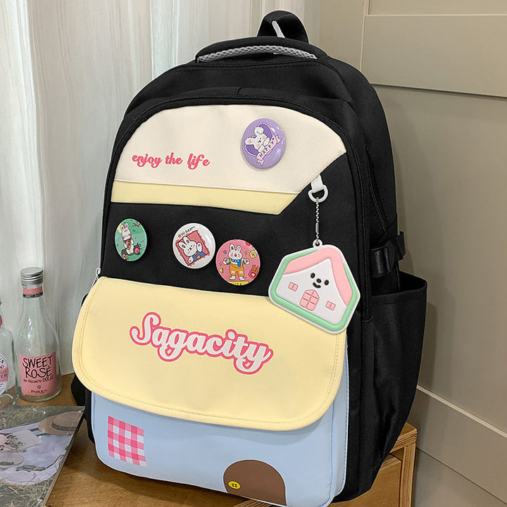 Cute Character-Themed Multi-Pocket School Backpack