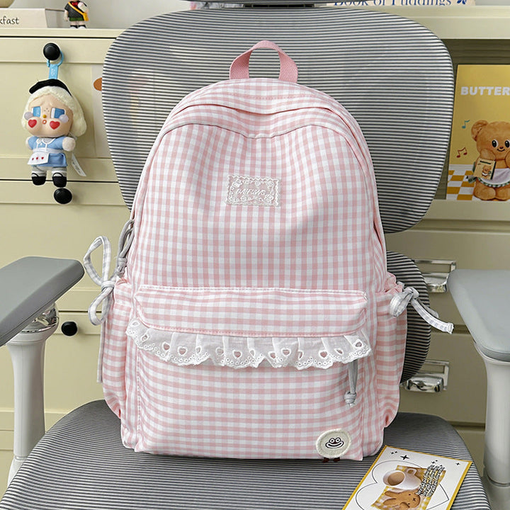 Charming Gingham Pattern School Backpack