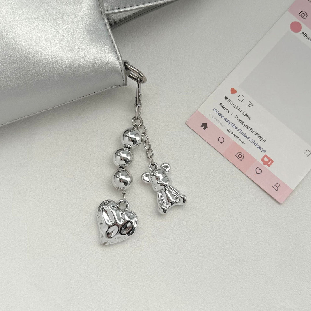 Playful Bear and Heart Charm Keychain Kalsten