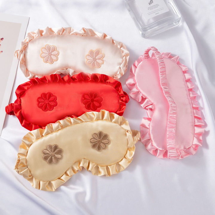 Women's embroidered satin sleep mask with gathered ruffled edge and soft padding Kalsten