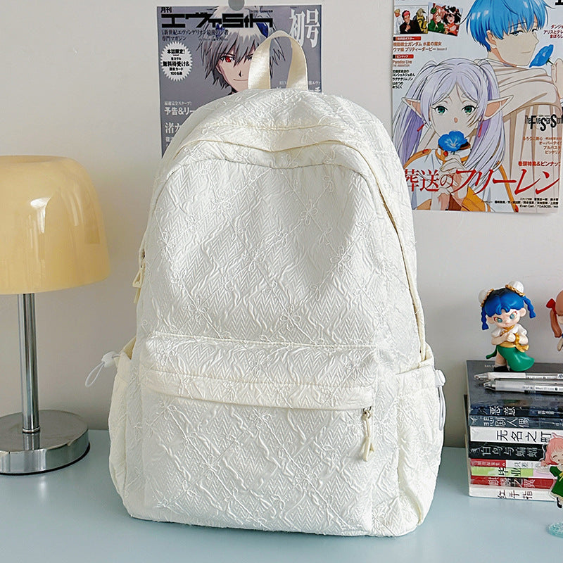 Embroidered Textured School Backpack