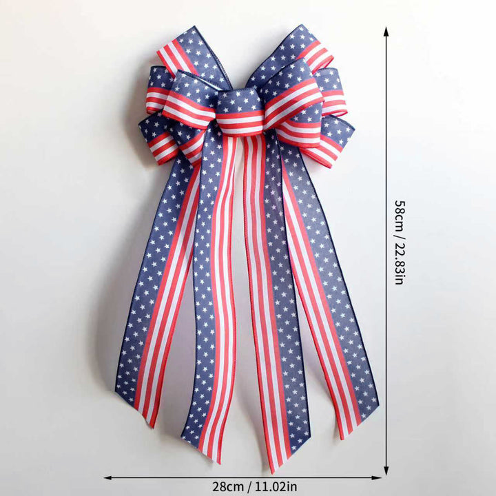 Unisex nan large patriotic star stripe ribbon bow wall hanging with long streamer tails for door wreaths and porch decor Kalsten