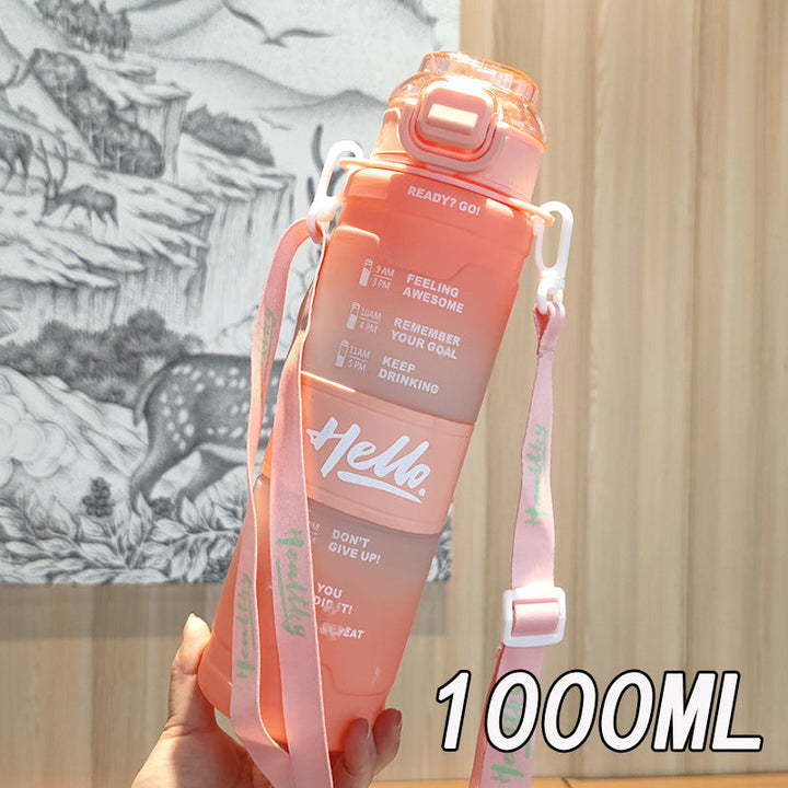 Women's motivation water bottle with time display and shoulder strap Kalsten