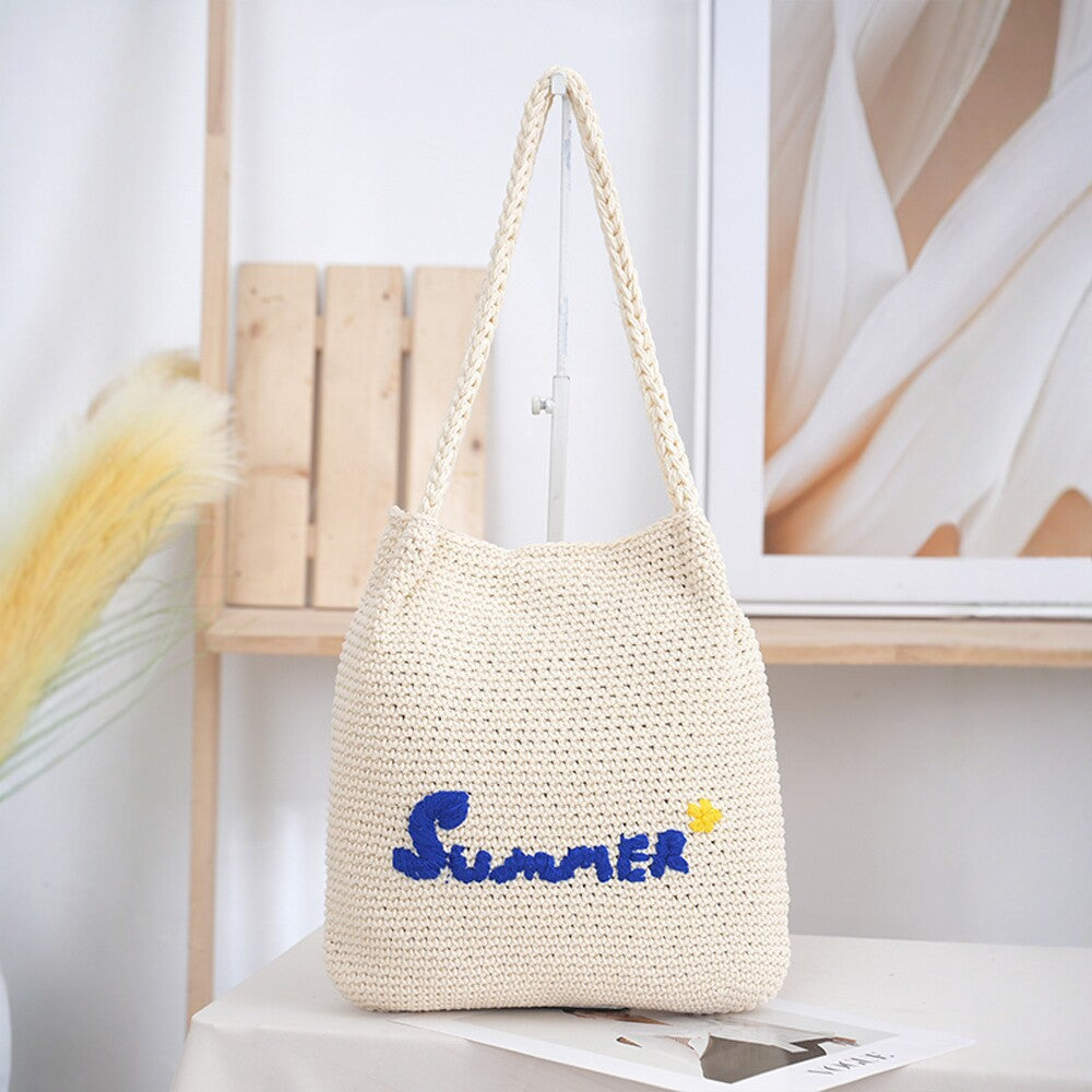 Handcrafted straw bag with summer motif Kalsten