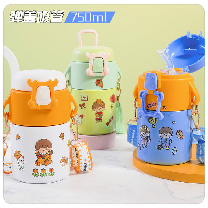 Women's Insulated Bottle with Cute Design and Practical Carry Strap Kalsten