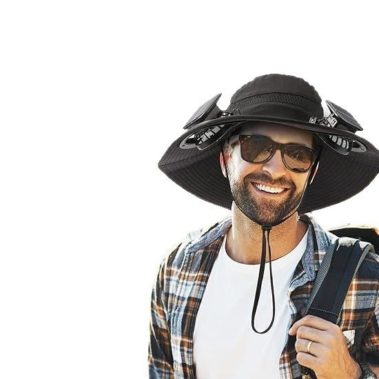 Sun Hat with Wide Brim for Outdoor Use, with Integrated Solar Cells and Adjustable Chin Strap Kalsten